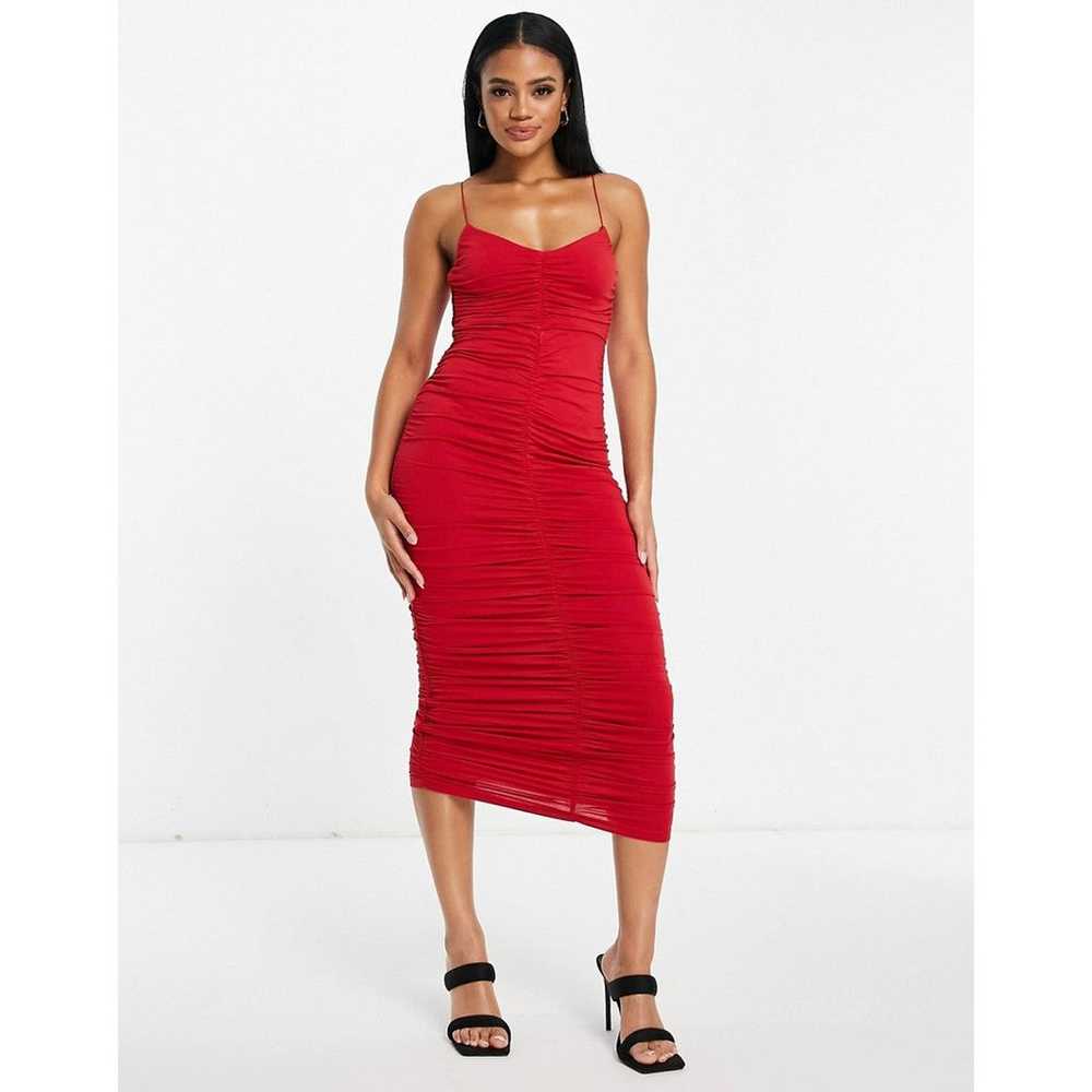 Asos Red Strappy Ruched Midi Dress / XS - image 1