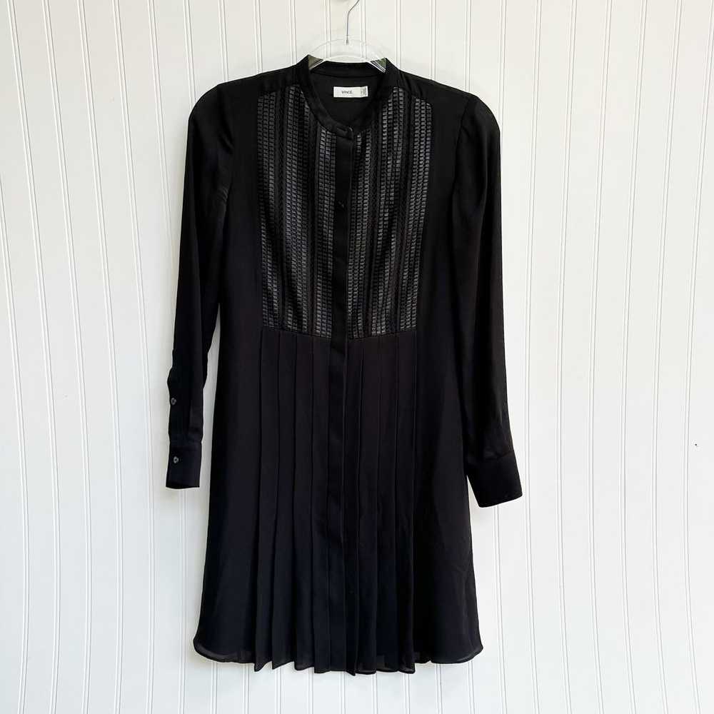 Vince Silk Pleated Shirt Dress Lattice Bib Long S… - image 4