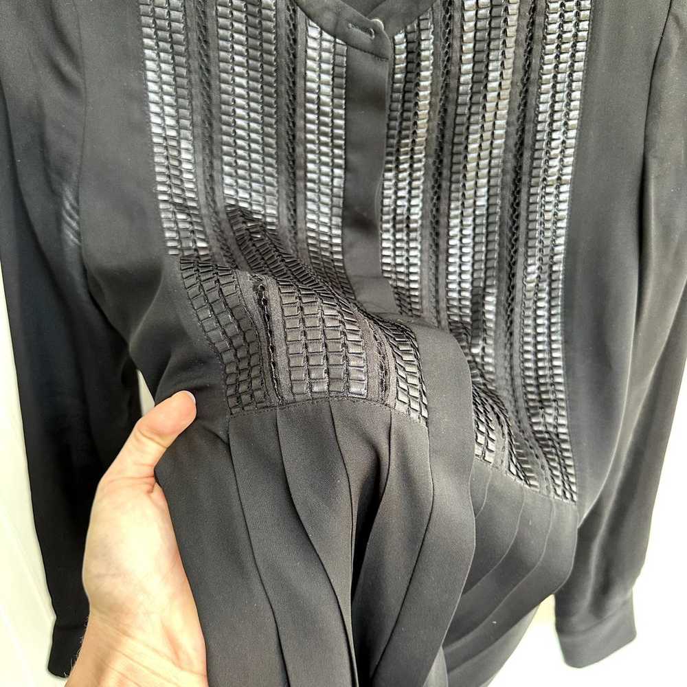 Vince Silk Pleated Shirt Dress Lattice Bib Long S… - image 7