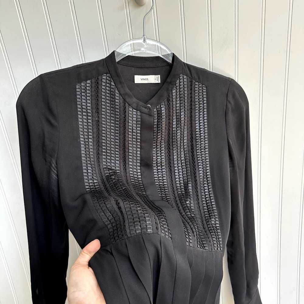 Vince Silk Pleated Shirt Dress Lattice Bib Long S… - image 8