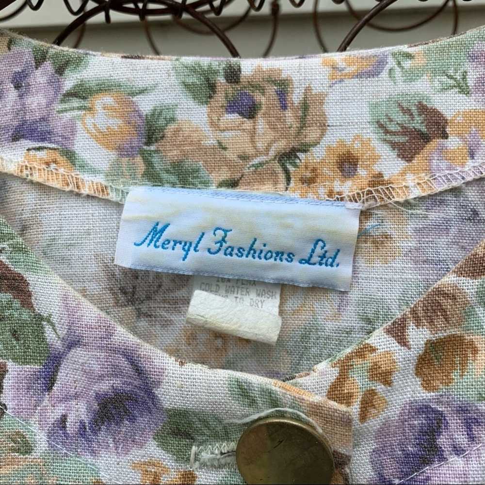Vintage 80s Meryl Fashions flax blend floral dress - image 9