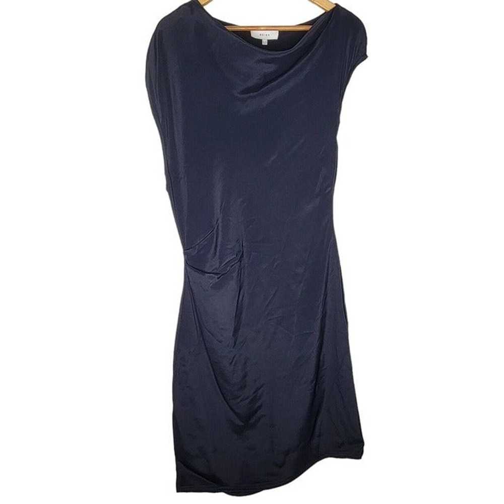 Reiss Size 10 Navy Blue Bali Ruched Bodycon Midi … - image 1