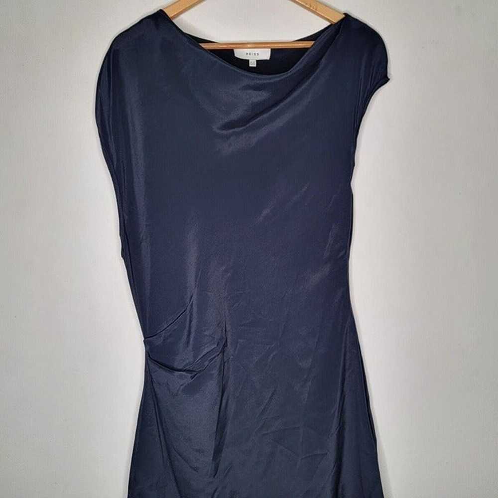 Reiss Size 10 Navy Blue Bali Ruched Bodycon Midi … - image 3