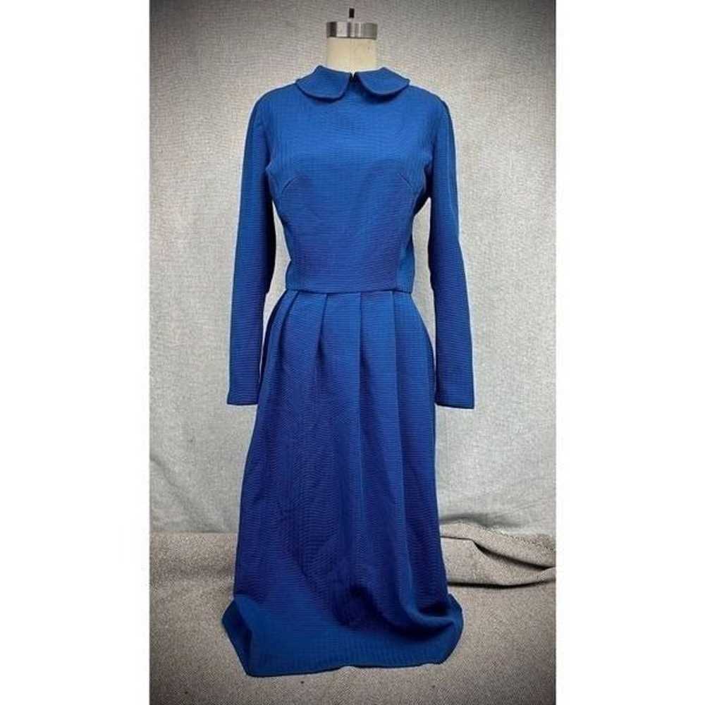 Vtg 60s 70s Royal Blue Textured Maxi Dress Sz M P… - image 2