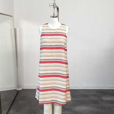 Tanya Taylor Striped Shift A Line Dress Cream Red… - image 1