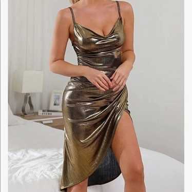 NEW Sexy Cowl Neck Ruched Wrap Midi Slip Dress - image 1