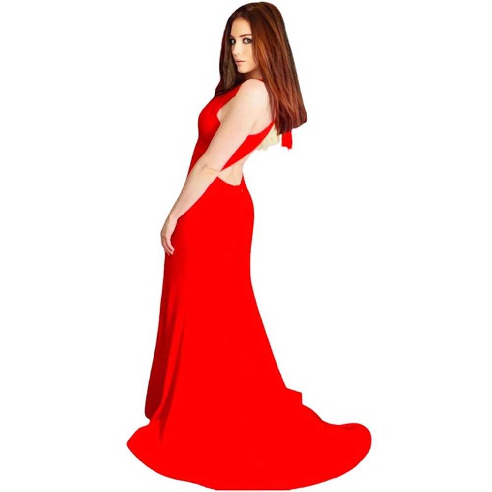 Terani Couture Red High Slit Halter Open Back Tie… - image 3