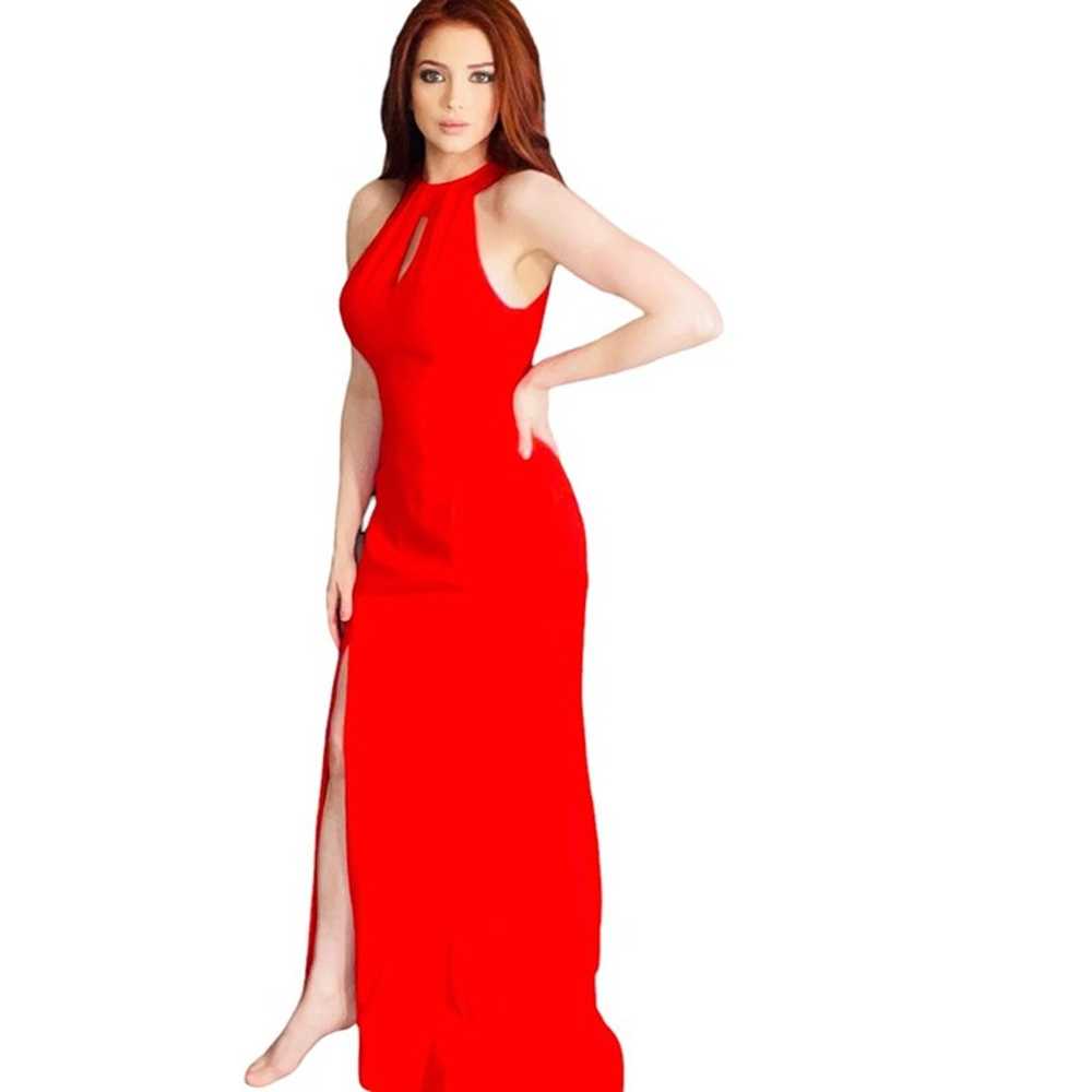 Terani Couture Red High Slit Halter Open Back Tie… - image 5