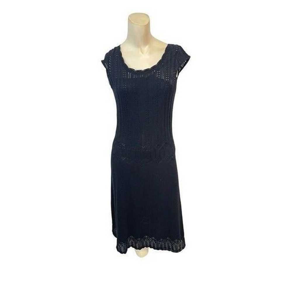 Badgley Mischka Black Knit Lace Overlay Dress Sma… - image 1