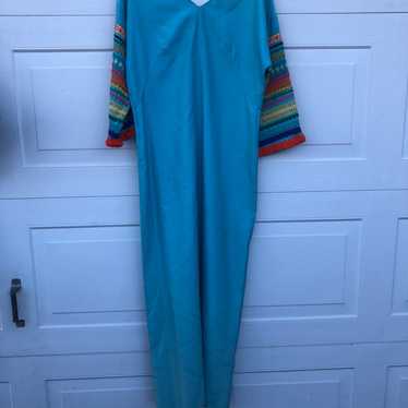 Vintage 70’s turquoise Blue maxi dress size small - image 1