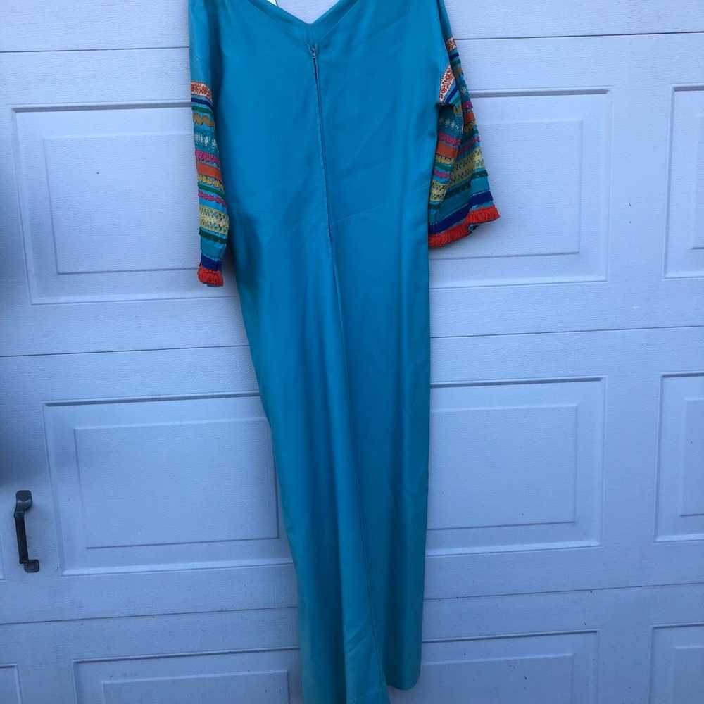 Vintage 70’s turquoise Blue maxi dress size small - image 3