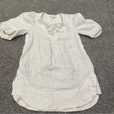 Shona Joy White Striped Linen Dress Size 2