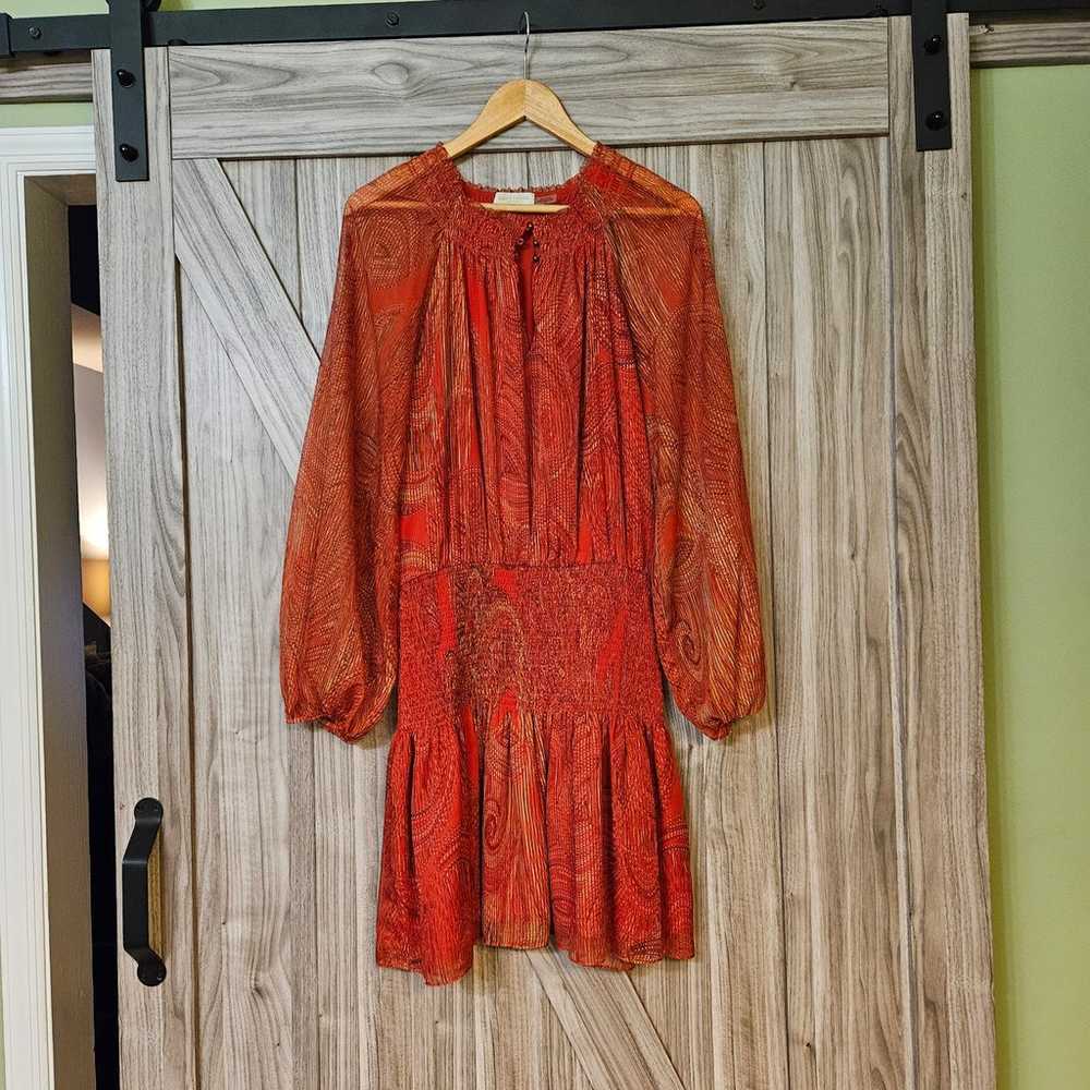 Ramy Brook Lois Print Smocked Mini Dress Crimson … - image 2