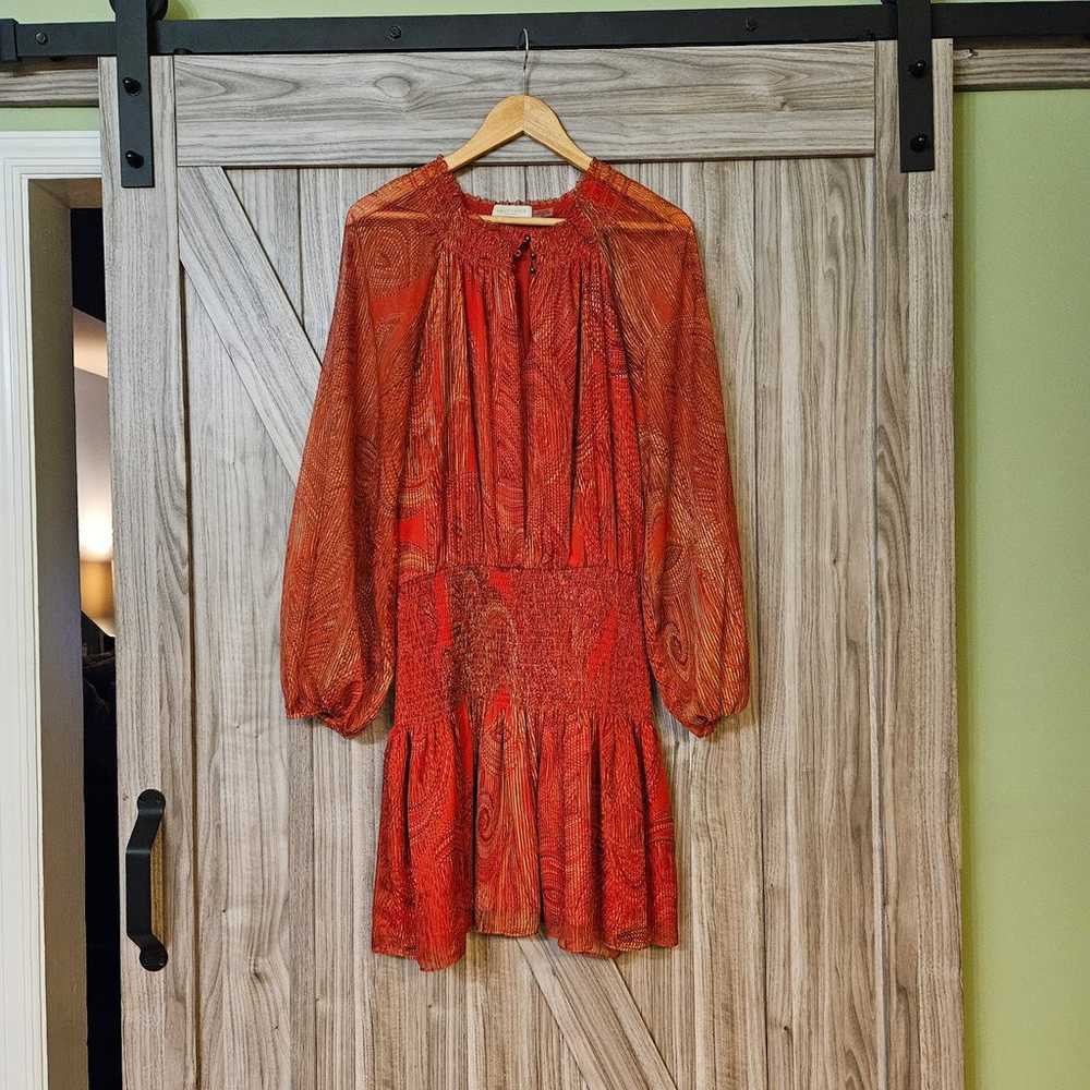 Ramy Brook Lois Print Smocked Mini Dress Crimson … - image 3