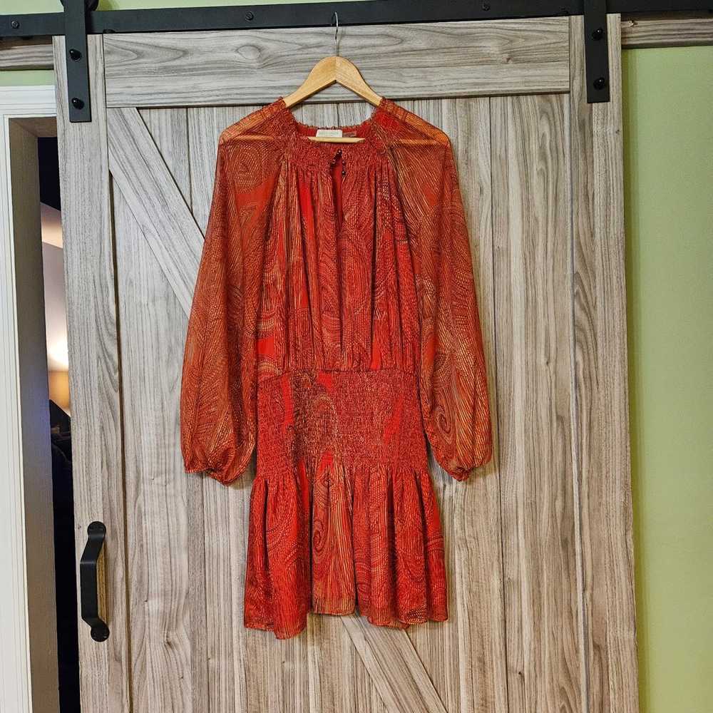 Ramy Brook Lois Print Smocked Mini Dress Crimson … - image 4