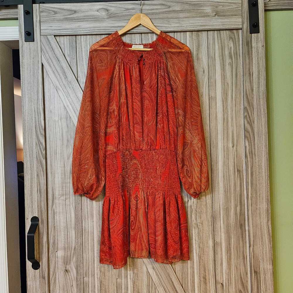 Ramy Brook Lois Print Smocked Mini Dress Crimson … - image 5