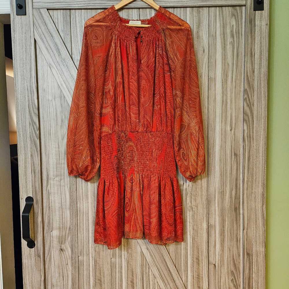 Ramy Brook Lois Print Smocked Mini Dress Crimson … - image 6