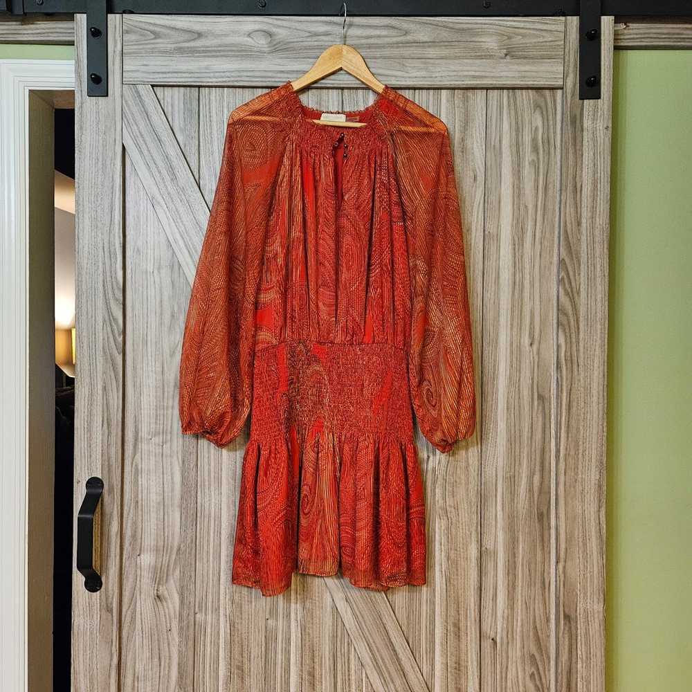 Ramy Brook Lois Print Smocked Mini Dress Crimson … - image 7