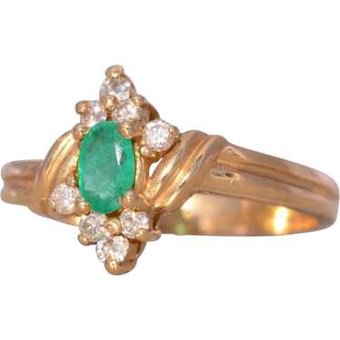 Modern Pear Shaped Natural Emerald and Diamond Rin