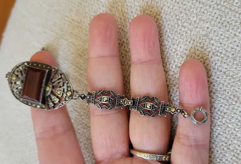 Art Deco Sterling Carnelian Marcasite Bracelet - image 8