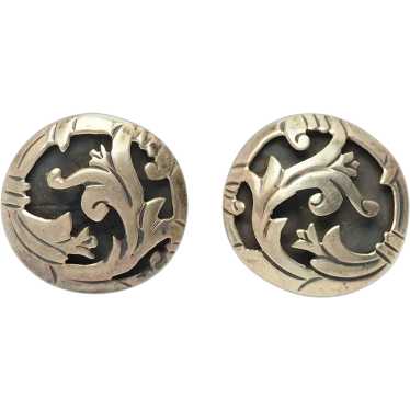 Antique sterling silver round screw back earrings 