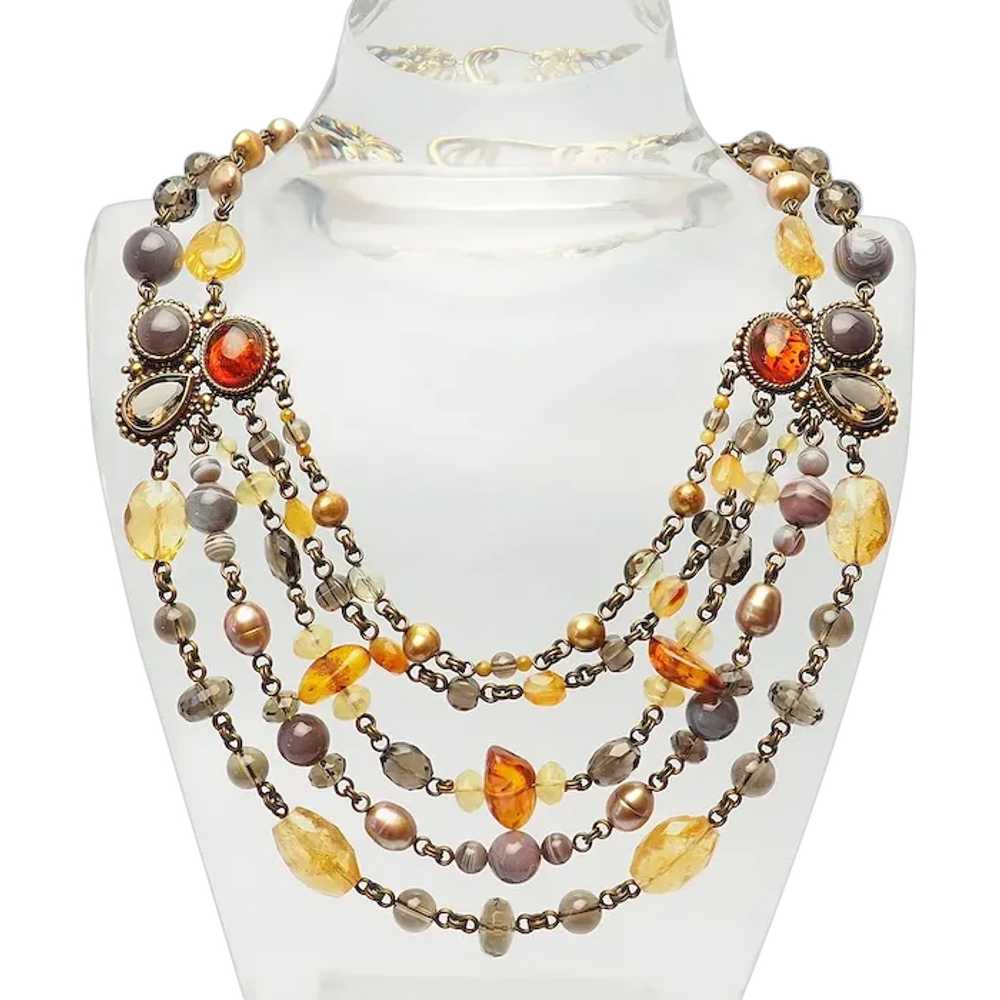 Multi strand chunky bronze gemstones pearl amber … - image 1