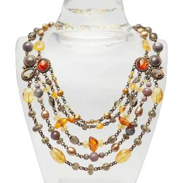 Multi strand chunky bronze gemstones pearl amber … - image 1