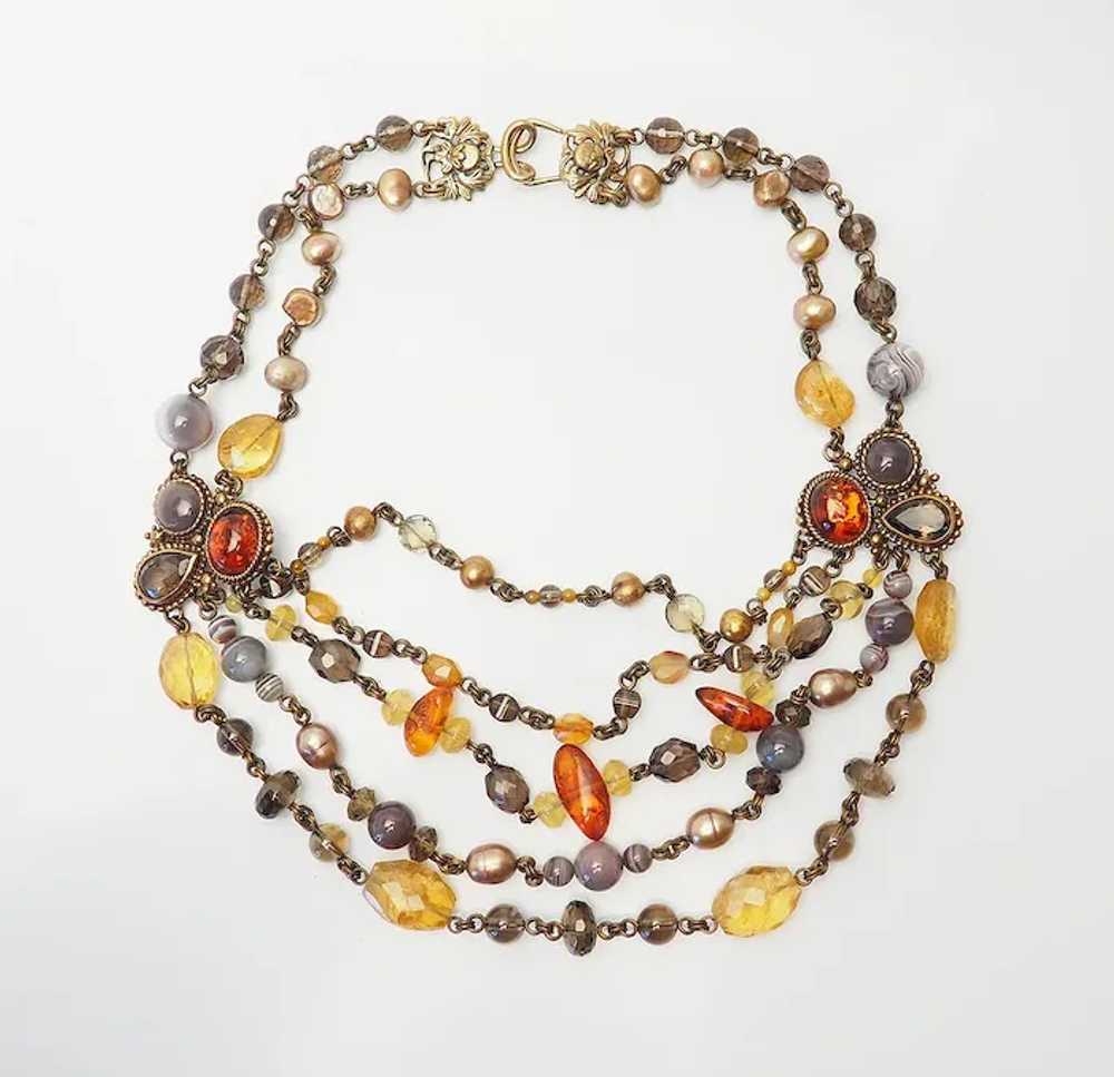 Multi strand chunky bronze gemstones pearl amber … - image 2