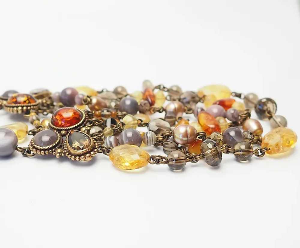 Multi strand chunky bronze gemstones pearl amber … - image 3