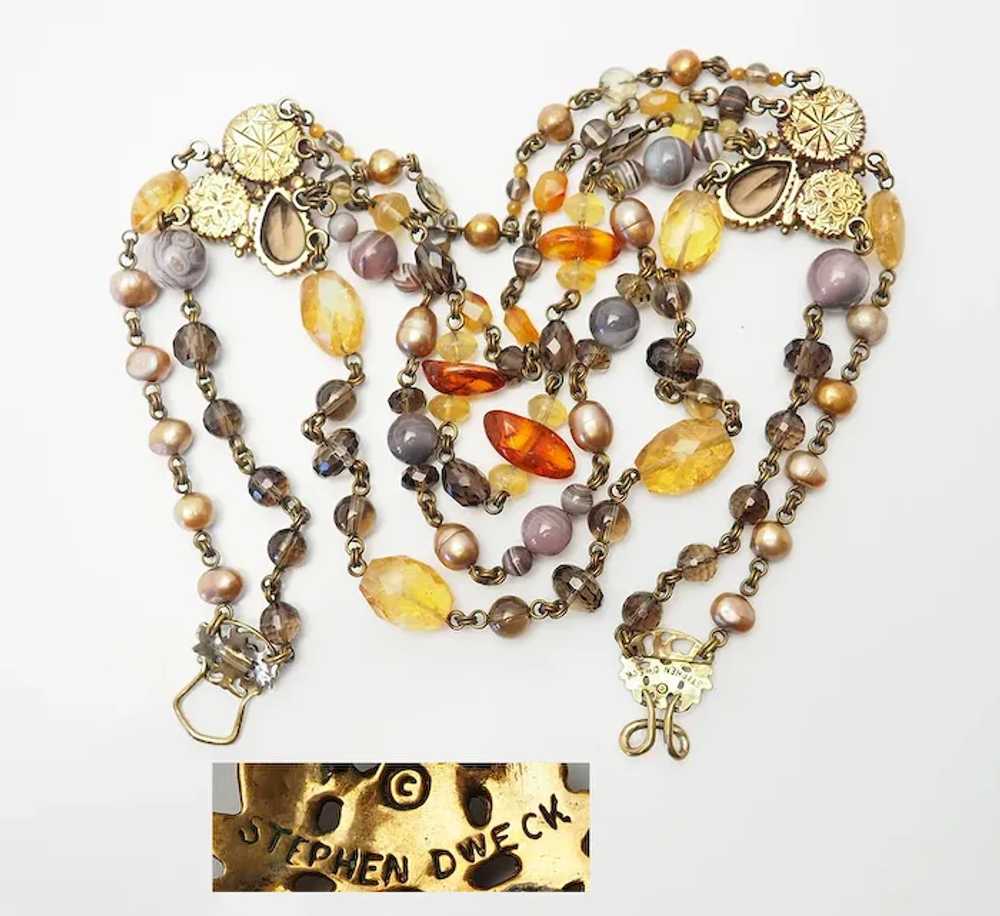 Multi strand chunky bronze gemstones pearl amber … - image 4