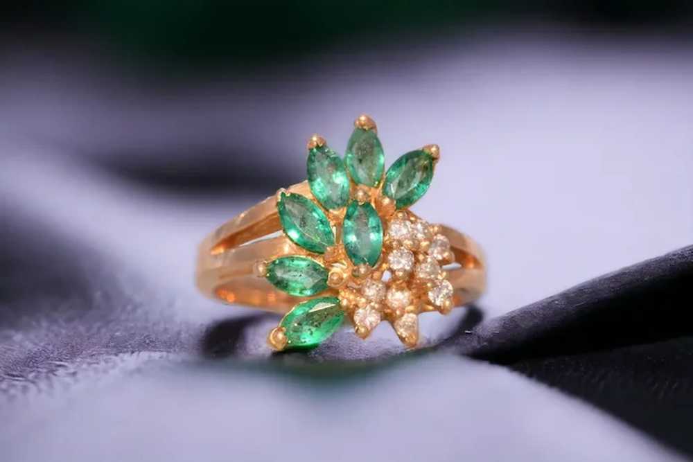 Vintage Emerald and Natural Diamond Cocktail Ring… - image 10