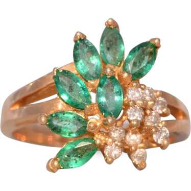 Vintage Emerald and Natural Diamond Cocktail Ring… - image 1