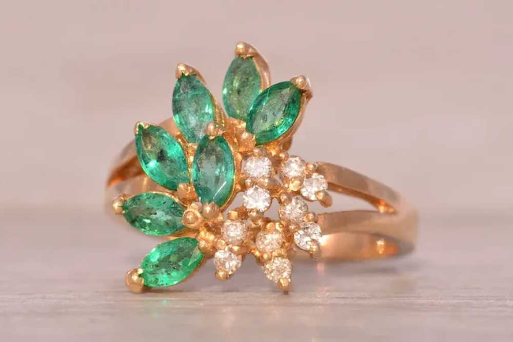 Vintage Emerald and Natural Diamond Cocktail Ring… - image 2