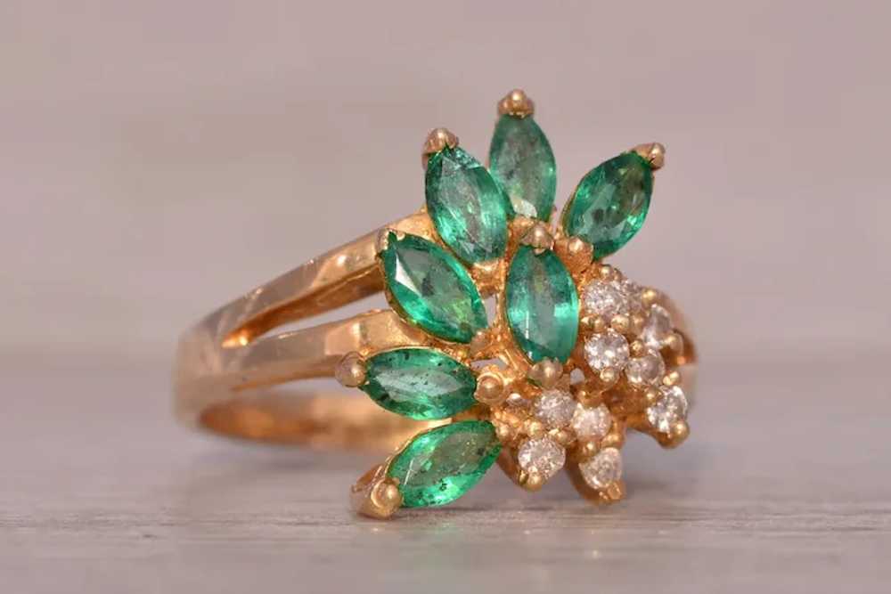 Vintage Emerald and Natural Diamond Cocktail Ring… - image 5