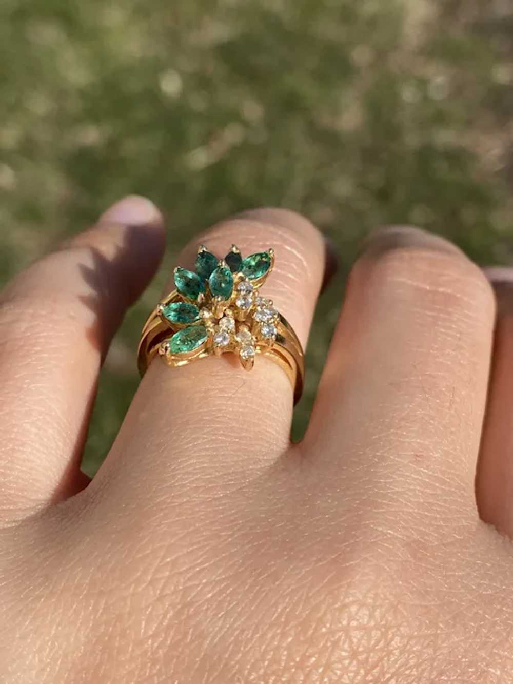 Vintage Emerald and Natural Diamond Cocktail Ring… - image 9