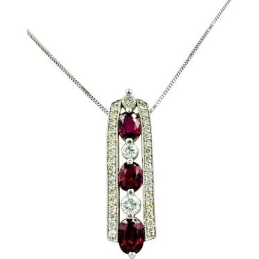Custom Made White Gold Ruby Diamond Pendant Neckl… - image 1