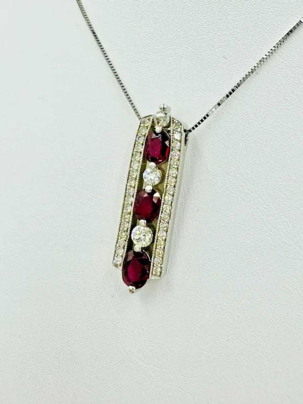 Custom Made White Gold Ruby Diamond Pendant Neckl… - image 3