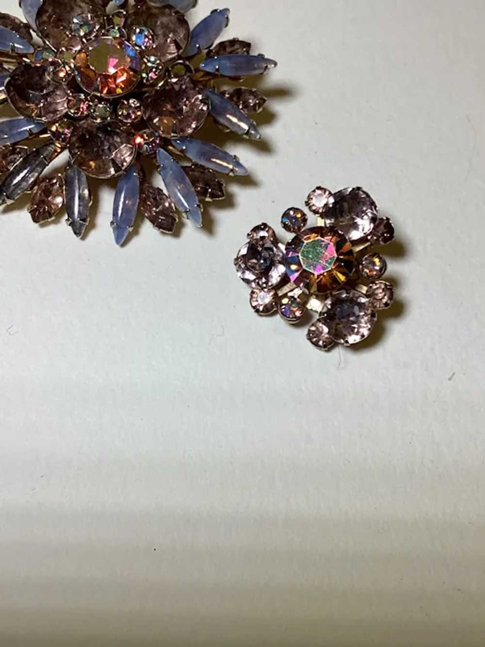 Vintage Pale Pink & Faux Opal pin, and earring set - image 3