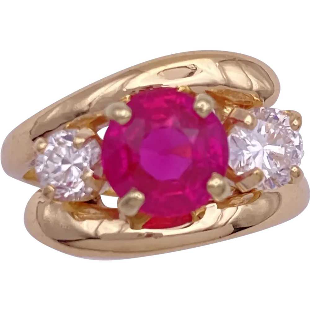 Diamond and Lab Ruby By-Pass Ring 14K Gold 1.05 C… - image 1