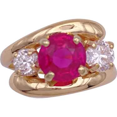 Diamond and Lab Ruby By-Pass Ring 14K Gold 1.05 C… - image 1