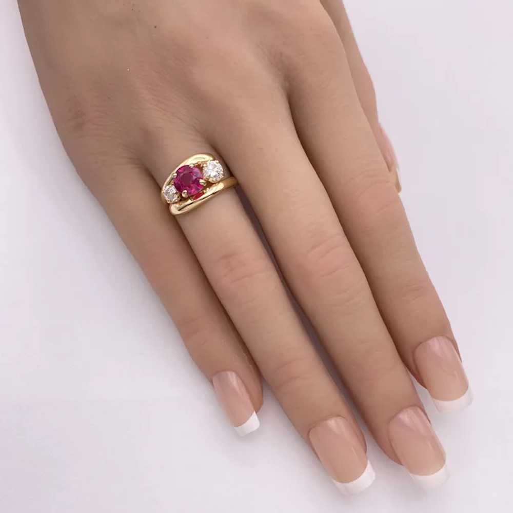 Diamond and Lab Ruby By-Pass Ring 14K Gold 1.05 C… - image 2