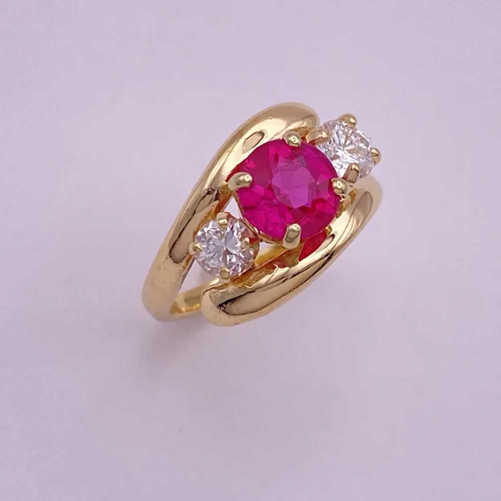 Diamond and Lab Ruby By-Pass Ring 14K Gold 1.05 C… - image 3