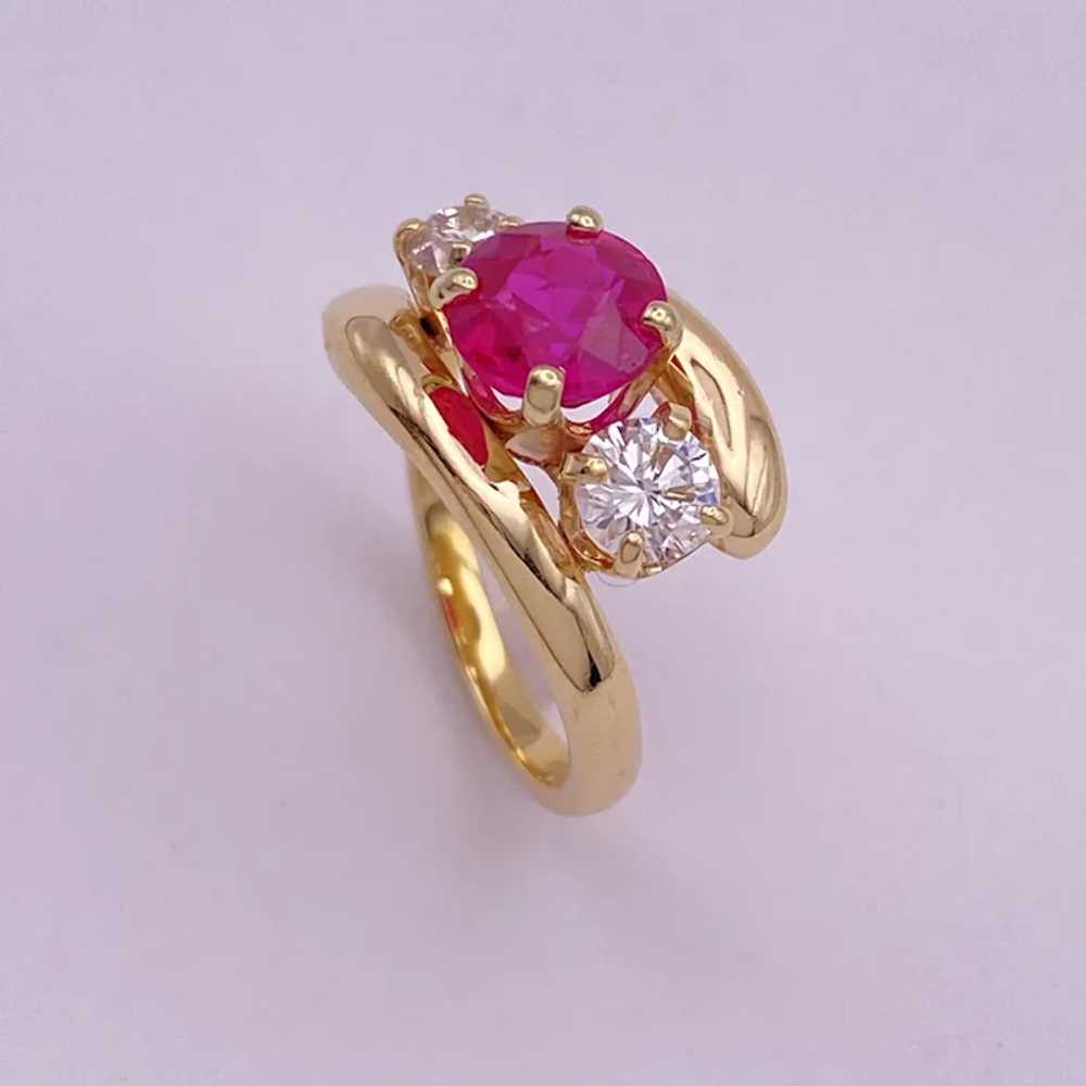 Diamond and Lab Ruby By-Pass Ring 14K Gold 1.05 C… - image 4