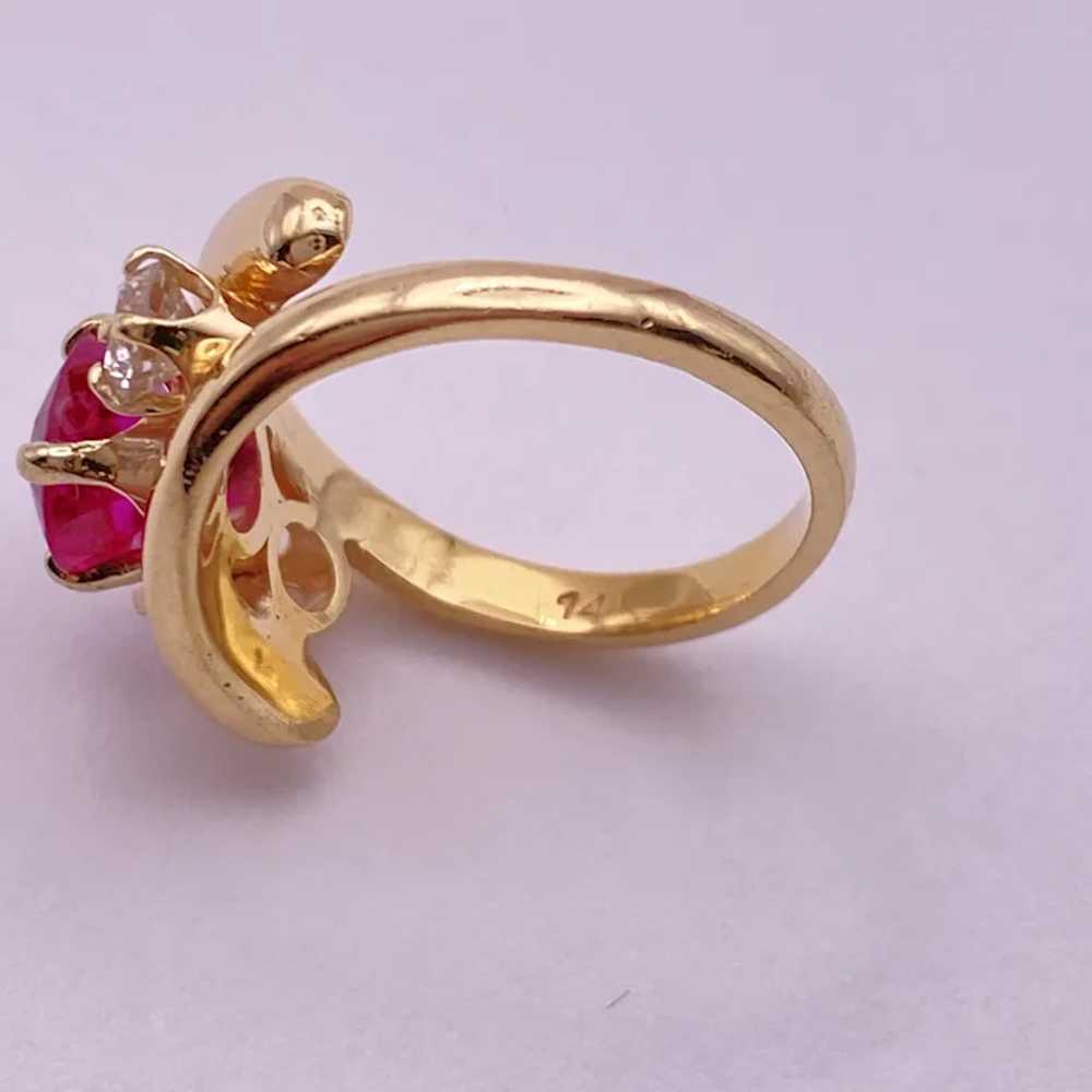 Diamond and Lab Ruby By-Pass Ring 14K Gold 1.05 C… - image 6