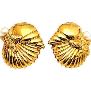 Avon Gold Tone Starfish Seashell Earrings