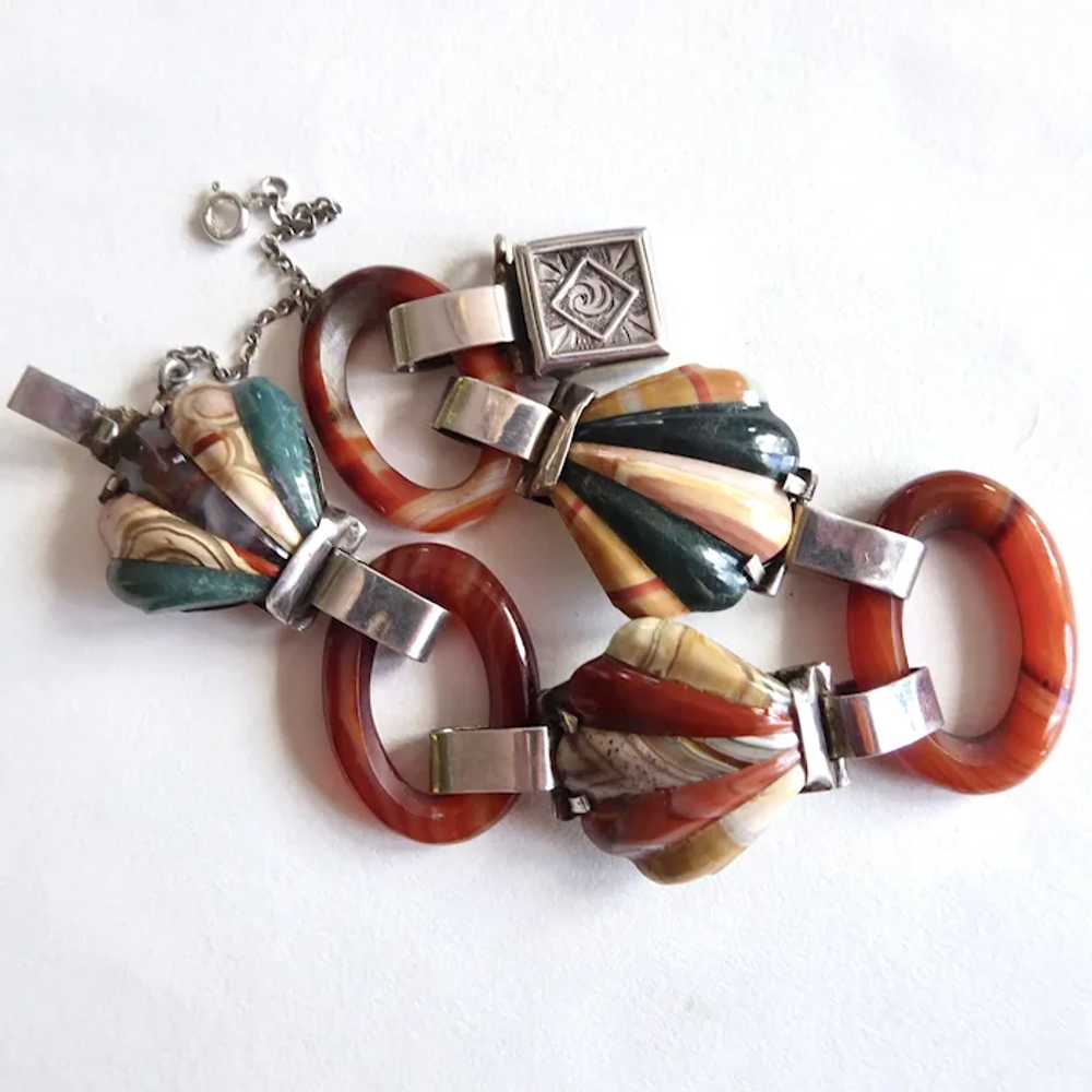 Exceptional Victorian Sterling Scottish Agate Bra… - image 2