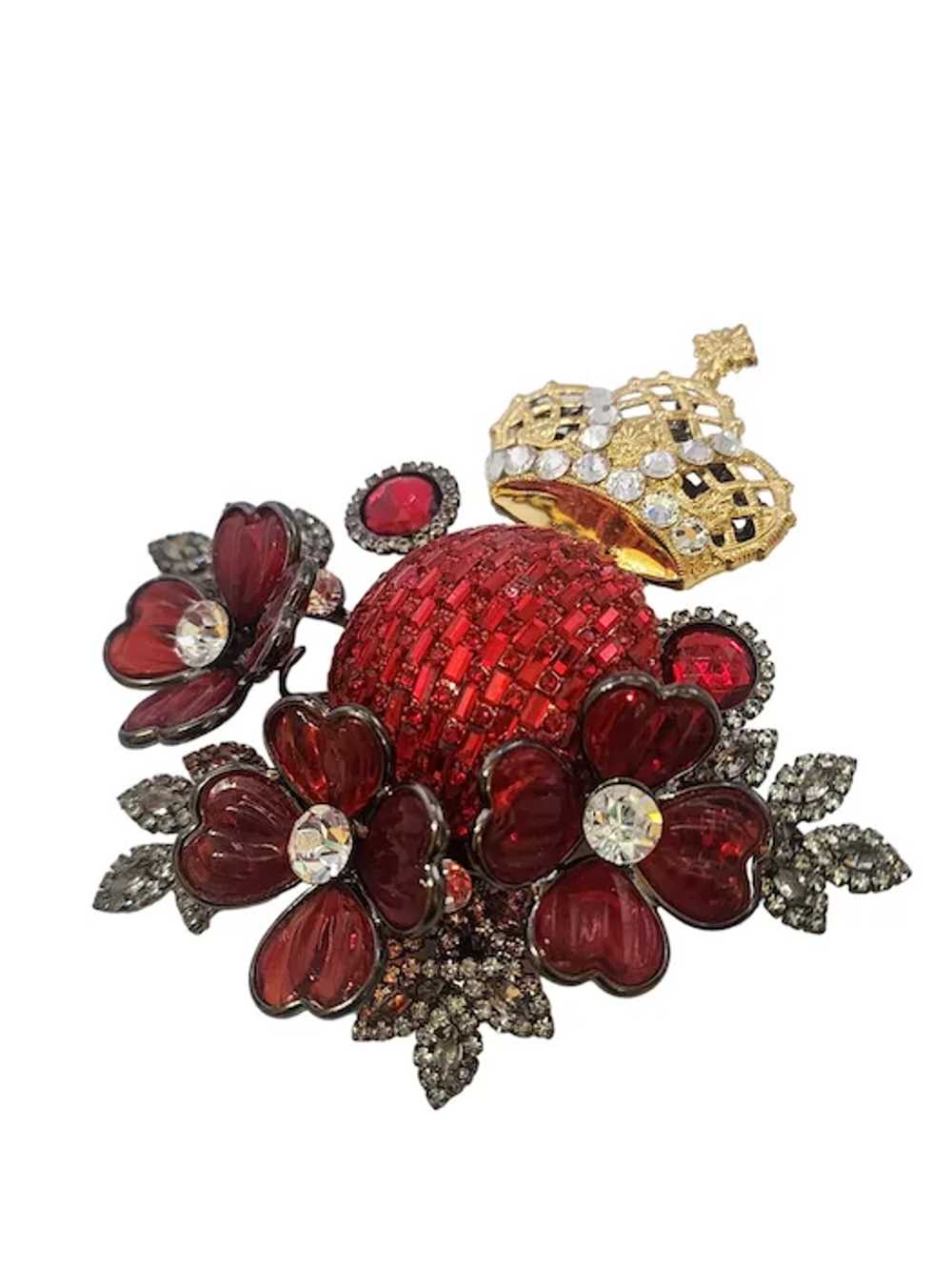 Wonderful VRBA Pink Crown & Molded Flower Brooch … - image 3