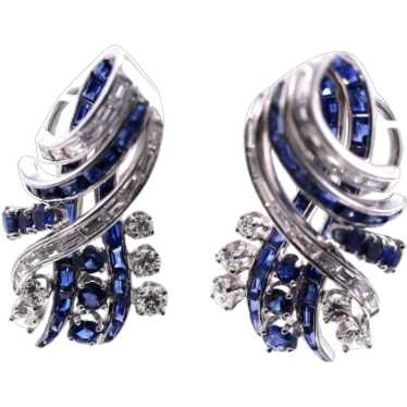 Chic Nieman Marcus Sapphire Diamond Platinum Ear … - image 1