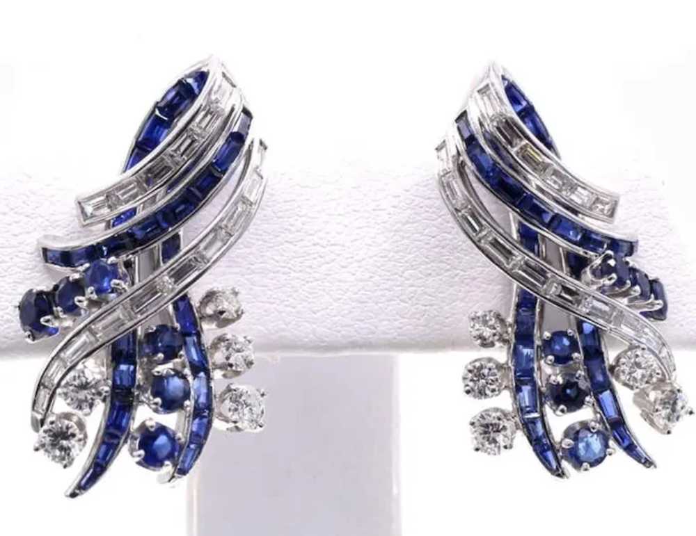 Chic Nieman Marcus Sapphire Diamond Platinum Ear … - image 2