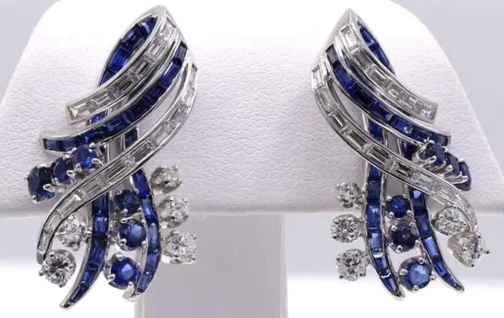 Chic Nieman Marcus Sapphire Diamond Platinum Ear … - image 3